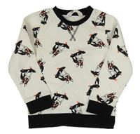 Biela mikina s buldočky na skatech H&M