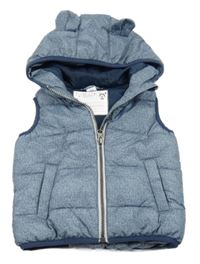 Modrá melírovaná šušťáková zateplená vesta s kapucňou Dopodopo