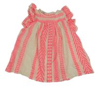 Béžovo-neonově růžová vzorovaná tunika