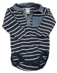 Tmavomodro-bílé pruhované polo body s kapsou H&M
