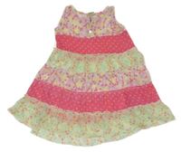 Ružovo-zelenkavé kvetované šifónové průhledné šaty Kiki&Koko