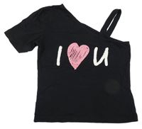 Čierne crop tričko s nápisom so srdcem Page One Young