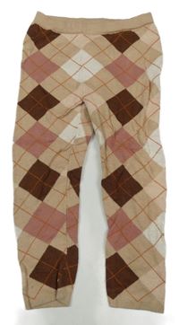 Hnedo-starorůžovo-smotanové kárované pletené legíny H&M