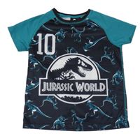 Čierno-zelené športové tričko s dinosaurom a číslem - Jurský svět