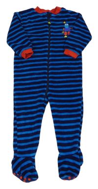 Tmavomodro-modrý pruhovaný chlupatý overal s robotem Mothercare