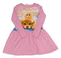 Svetloružové šaty s psíkom a mačkou H&M