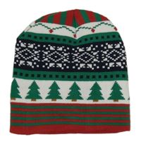 Zeleno-červená vzorovaná pletená vianočná čapica