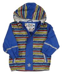 Modro-farebná pruhovaná nepromokavá bunda s kapucňou Lupilu