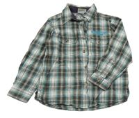 Hnědo-modro-bílá kostkovaná košile s nápisem Topolino