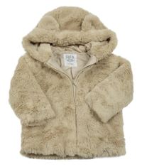 Béžový kožešinový podšitý kabátek s kapucí F&F