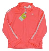 Nové - neonově korálová sportovní funkční propínací mikina s logem Domyos