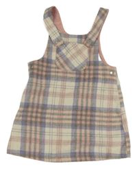 Smetanovo-fialovo-ružové kockované vlnené na traké šaty Nutmeg