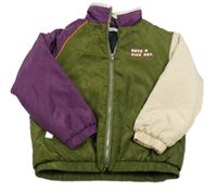 Kaki-smetanovo-fialová šušťáková zateplená bunda Shein