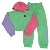 2 set - zelená mikina s nápisem + zeleno-růžovo-fialová crop mikina s kapucí Pep&Co