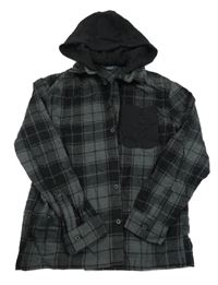 Tmavošedo-černá kostkovaná košile s teplákovou kapucí Primark