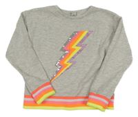 Sivá melírovaná mikina s neonovým lemem a bleskem z flitrů Tu