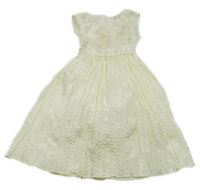 Smetanové šaty s výšivkou a páskem 