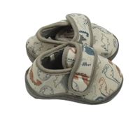 Nové - smetanovo-šedé sametové bačkory s dinosaury Dunnes vel. 19