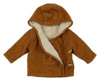 Hnědý zateplený manšestrový kabátek s kapucňou Topolino