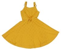 Okrové vzorované perforované šaty s uzlom Primark