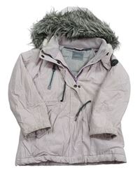 Pudrová šušťáková zimná bunda s kapucňou s kožešinou Next