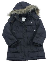 Antracitový šušťákový zimný kabát s kapucňou s kožešinou H&M
