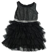 Černo-stříbrné třpytivé šaty s tylovou vrstvenou sukní H&M