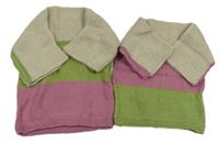 2set - 2x zeleno-béžovo-ružový pletený sveter