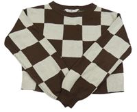 Bielo-hnedý kockovaný crop sveter H&M