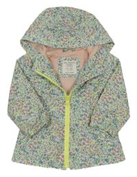 Biela kvetovaná šušťáková jarná bunda s kapucňou Zara