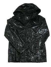 Čierna lesklá jarná bunda s leopardím vzorom a kapucňou V by Very