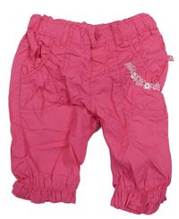Růžové plátěné cuff kalhoty s výšivkou 