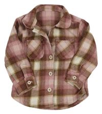 Ružovo-bielo-hnedá kockovaná košeľová bunda George