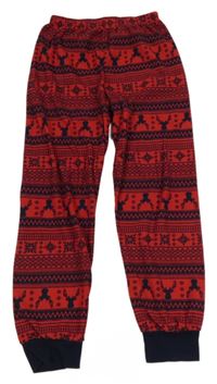 Červeno-tmavomodré fleecové pyžamové kalhoty se soby a norským vzorem Primark