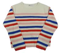 Bielo-ružovo-modro-červený pruhovaný sveter H&M