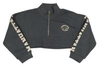 Antracitová crop mikina s nápismi Nutmeg