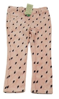 Nové - Ružové rebrované zamatové tregíny s bleskami Benetton