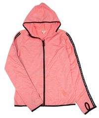 Neonově růžovo-černá melírovaná propínací sportovní mikina s kapucí H&M