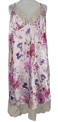 Dámska ružová kvetovaná plisovaná saténová nočná košeľa Debenhams