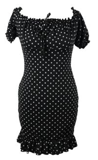 Dámske čierne bodkované milkmaid šaty Pink Vanilla