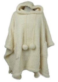 Dámske smotanové chlpaté pončo s kapucňou Cozee