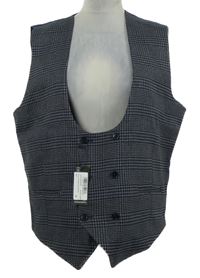 Nové - Pánská tmavomodro-šedá kostkovaná společenská vesta Boohoo