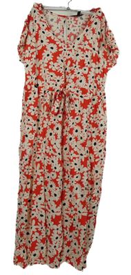 Dámsky červeno-biely kvetovaný nohavicový culottes overal New Look