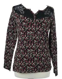 Dámské černo-růžové vzorované triko s krajkou Gina 