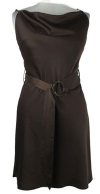 Dámske hnedé saténové šaty s vodou a opaskom River Island