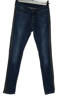 Dámske tmavomodré skinny rifle s pruhmi Zara