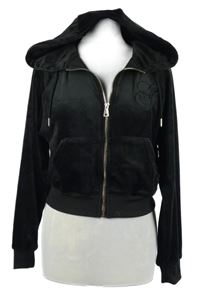 Dámská černá sametová propínací crop mikina s kapucí Goldigga 