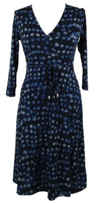 Dámské černo-modré puntíkované midi šaty s provázkem v pase H&M