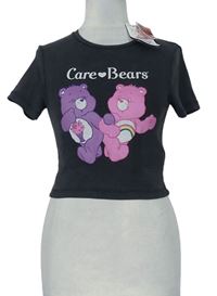 Dámske tmavosivé rebrované crop tričko s medvedíkmi Pull&Bear
