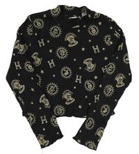 Čierne rebrované crop tričko s obrázky Harry Potter H&M